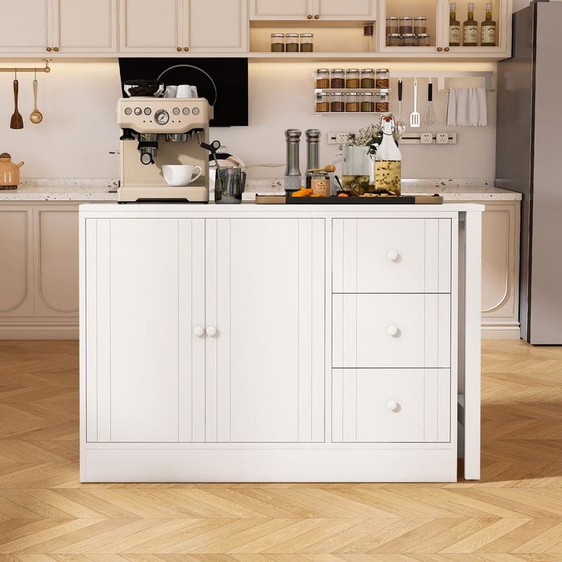 Multifunctional 89.7" Wooden Sideboard with Extendable Table and Storage for Living Room Organization