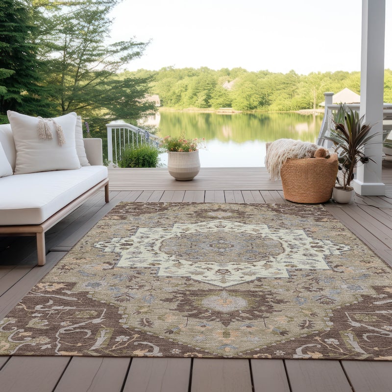 Machine Washable Indoor/ Outdoor Traditional Medallion Chantille Rug