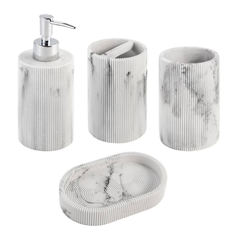 Kralix 4pc Marble Effect Resin Bath Accessory Set
