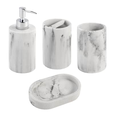 Kralix 4pc Marble Effect Resin Bath Accessory Set