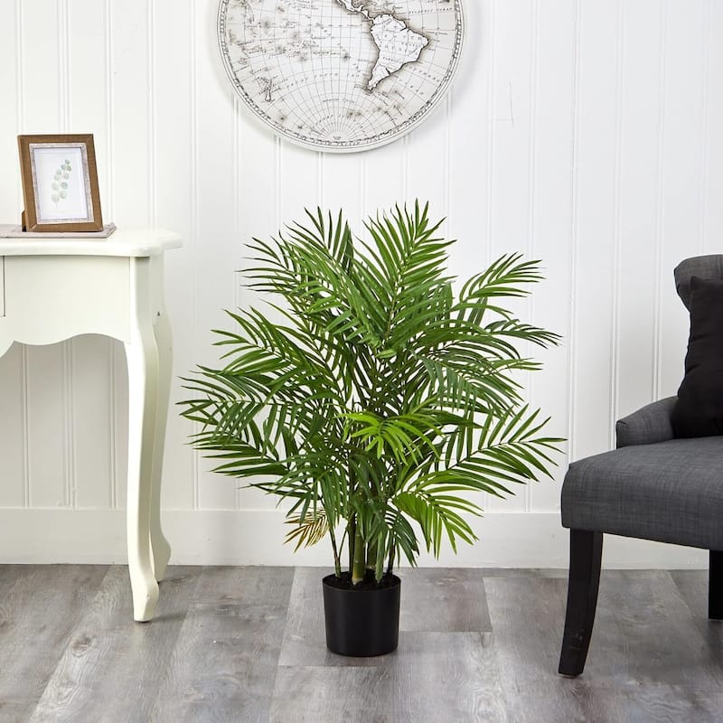 Silk Palm Tree 4Ft Indoor Tropical Decor, Lush Green Artificial Palm Plant for Home Office - 4ft.