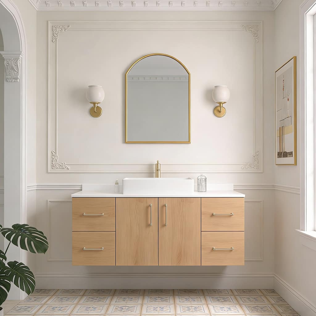 Prismella 36" 48" Floating Vanity with Rectangular Vessel Sink, Quartz Top