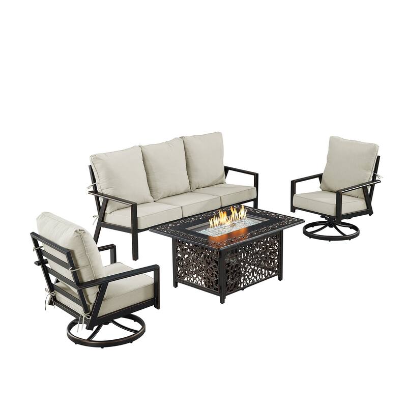 Black Aluminum Fire Table Set with Sofa and Two Club Chairs