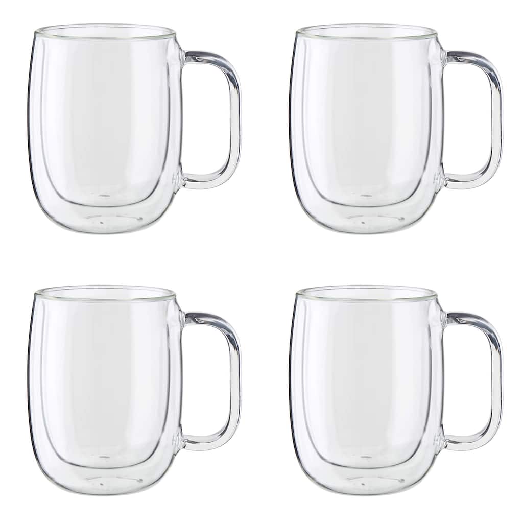 ZWILLING Sorrento Plus 4-pc Double Wall Glass Coffee Mugs, Insulated Coffee Mug, Clear
