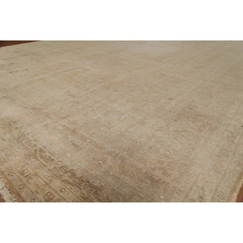 Hand Knotted Oriental 100% Wool Carpet Traditional Distressed Brown Mashad Area Rug - 13' 1'' X 9' 8''