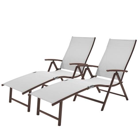 Outdoor Aluminum Folding Recliner Adjustable Chaise Lounge (Set of 2) - 20" W x 45" D x 14" H