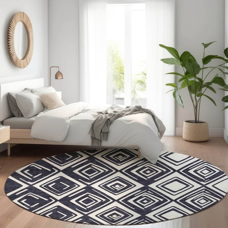 Premium Washable Super Soft Diamond Cascade Mayfield Rug - Black - 8' x 8'
