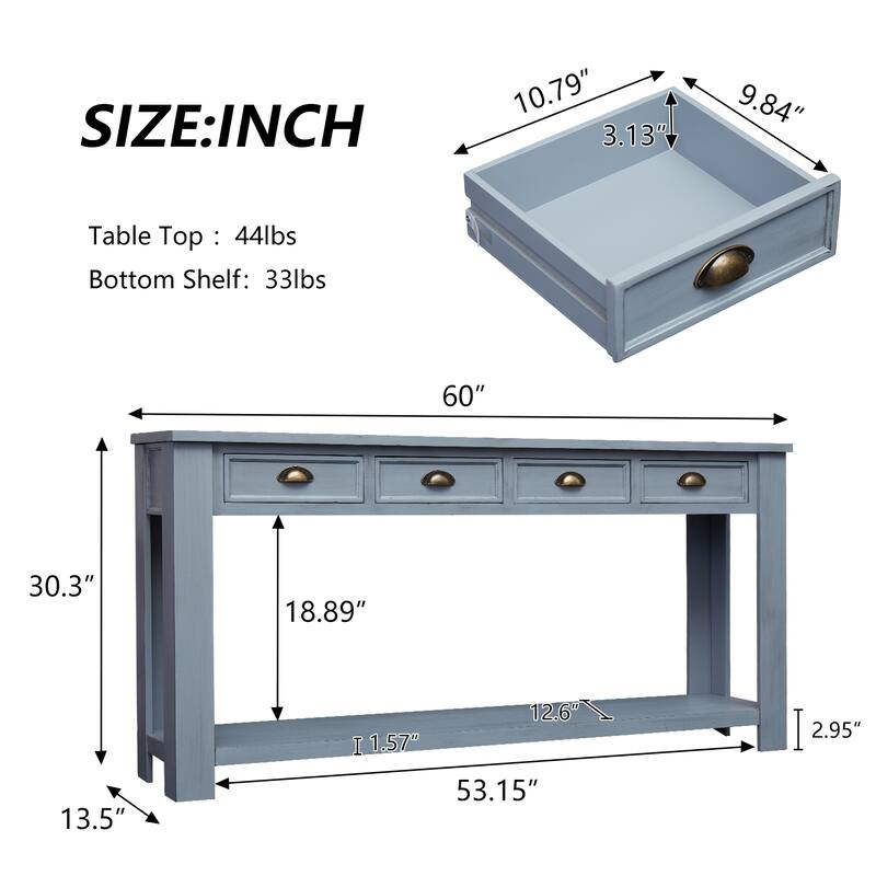Kinbor Console Table End Table 2-Tier Hallway Sofa Table with Storage Drawers Bottom Shelf for Living Room, Entryway, Bedroom