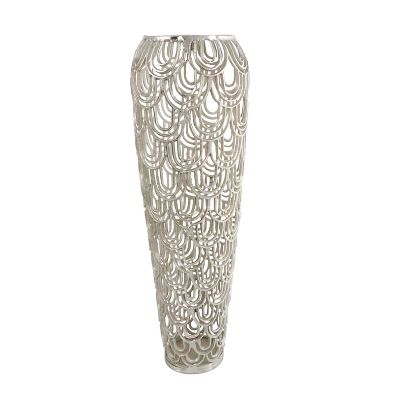 Silver Aluminum Metal Tall Art Deco Inspired Arched Geometric Vase