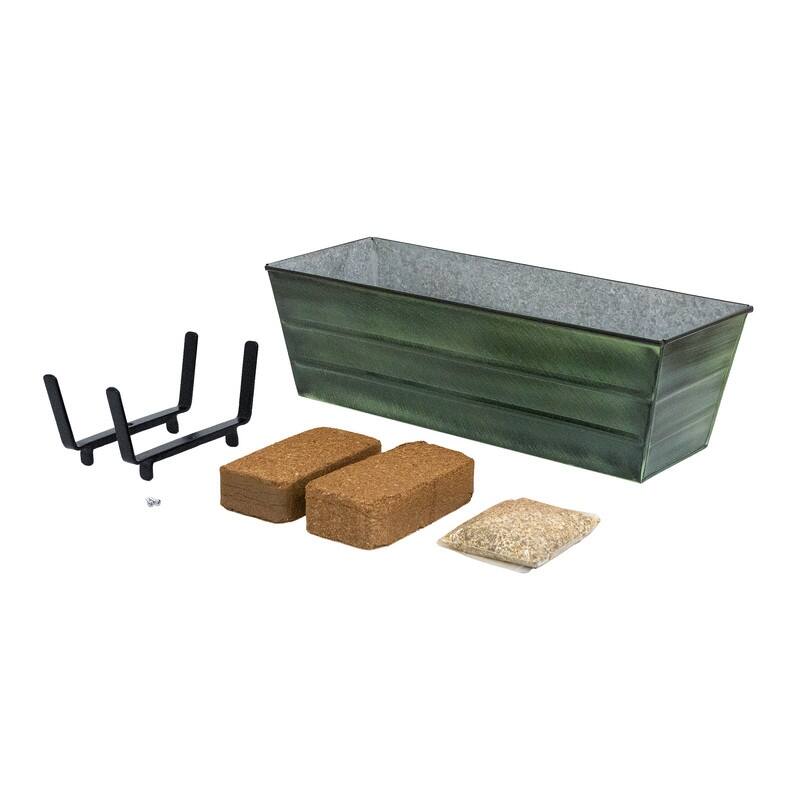 Achla Designs 24" W Medium Galvanized Steel/Wrought Iron Indoor Outdoor Bloom Box Garden Growing Kit - Green