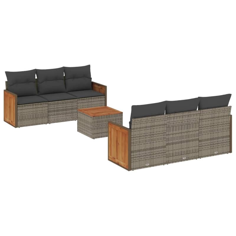 vidaXL Patio Sofa Set with Cushions Outdoor Furniture 7 Piece Poly Rattan - 21.7 x 21.7 x 14.6