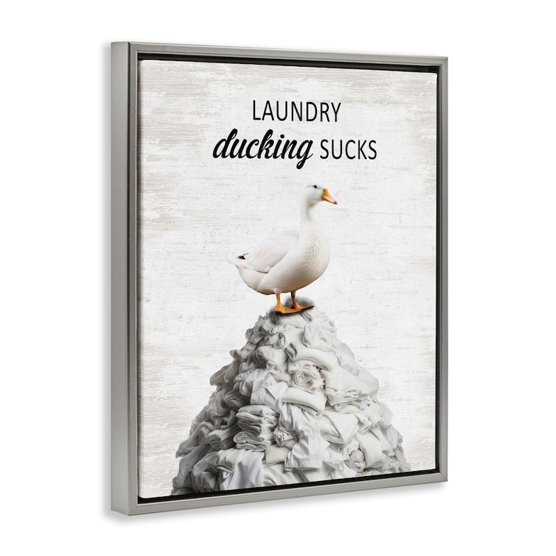 Stupell Duck & Laundry Pile Framed Floater Canvas Wall Art Design By Lettered and Lined