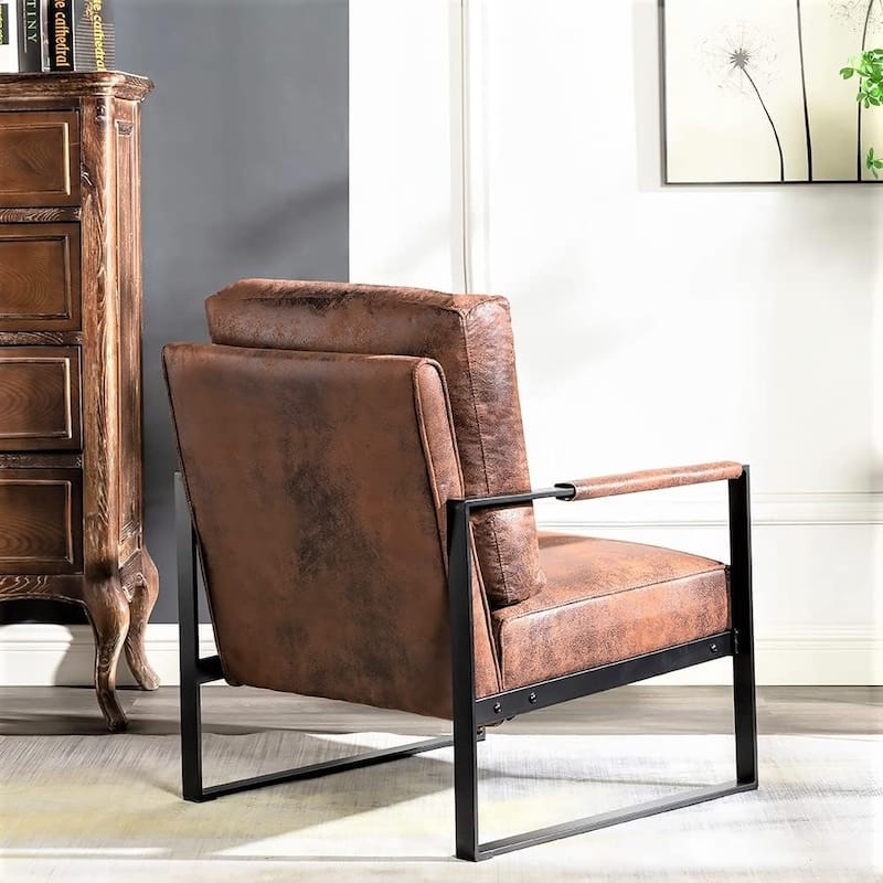 Hosam 25.4" PU/Microfiber Upholstery Metal Arms Chair