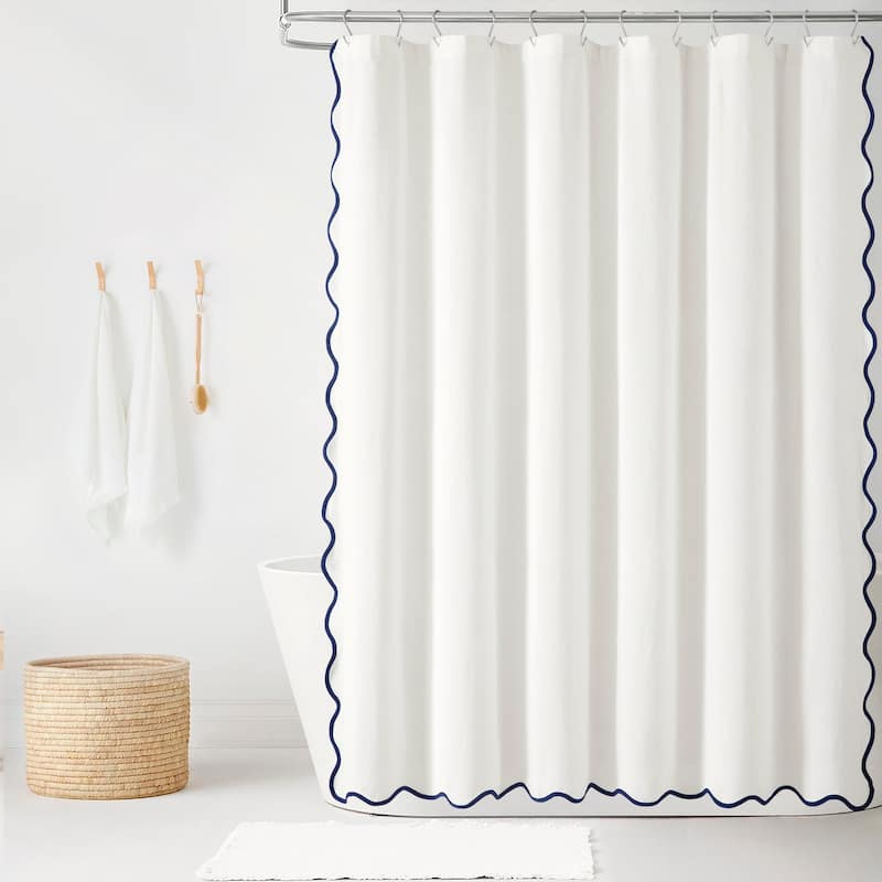 Lush Decor Coastal Chic Scallop Edge Shower Curtain Single - 72x72 - Navy