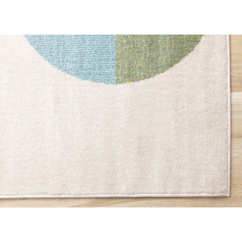 Blue Pink Yellow Cream Overlapping Circles Kids Area Rug, 3'11" x 5'7" - 3'11" x 5'7"