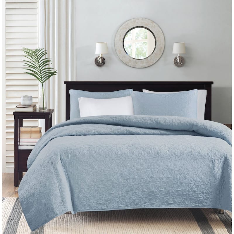 Madison Park Mansfield Reversible Quilt Set - Blue - King - Cal King