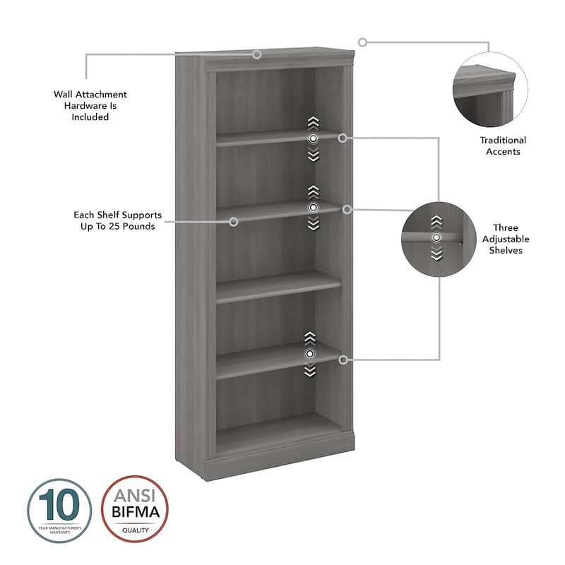 Saratoga Tall 5 Shelf Bookcase - Set of 2 by Bush Furniture