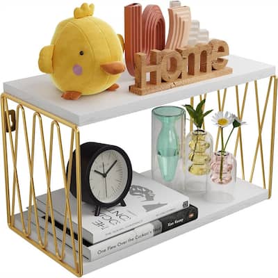 White and Gold Bedside Wall Shelves for Bedroom - 8"D x 16"W x 8.5"H