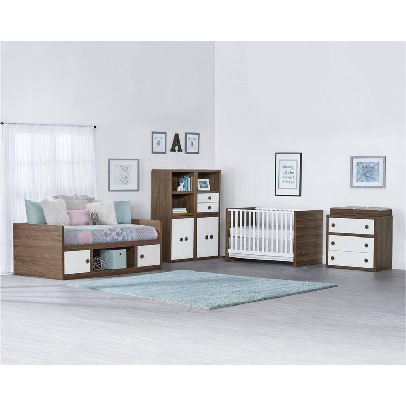 Roomfitters Sierra Ridge Terra Twin Size Daybed with Storage Drawers, Two-Tone Walnut and White Finish - Walnut and White
