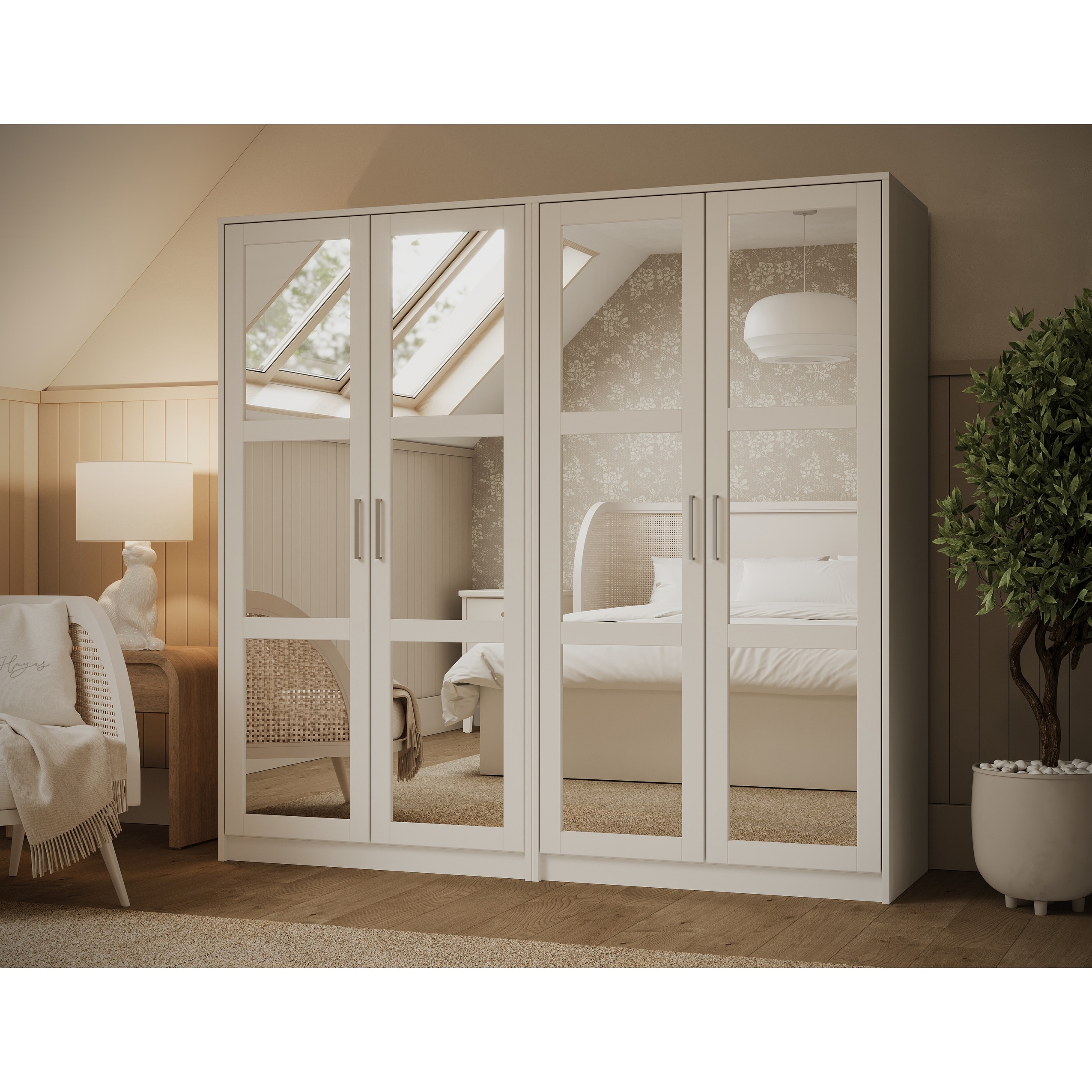 Palace Imports Urban 100% Solid Wood Modular 4-Door Wardrobe Armoire with Mirrors