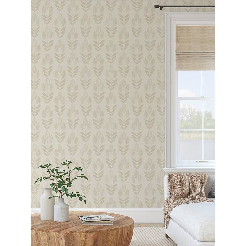 NuWallpaper Cream Folk Tulip Peel & Stick Wallpaper - 216 x 20.5 x 0.025