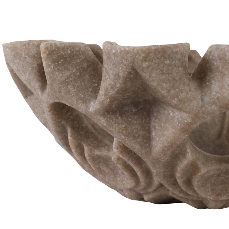 Artistic Decorative Bowl with Sculptural Cut-Out Design - 16", Tan