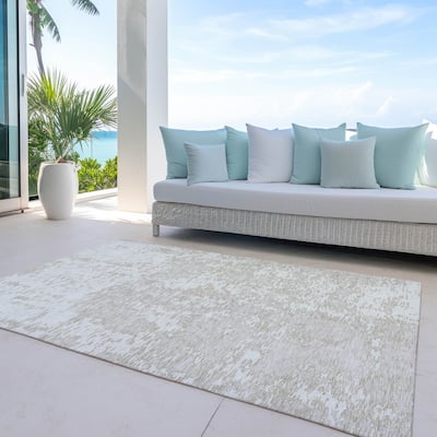 Machine Washable Indoor/ Outdoor Abstract Pixels Chantille Rug
