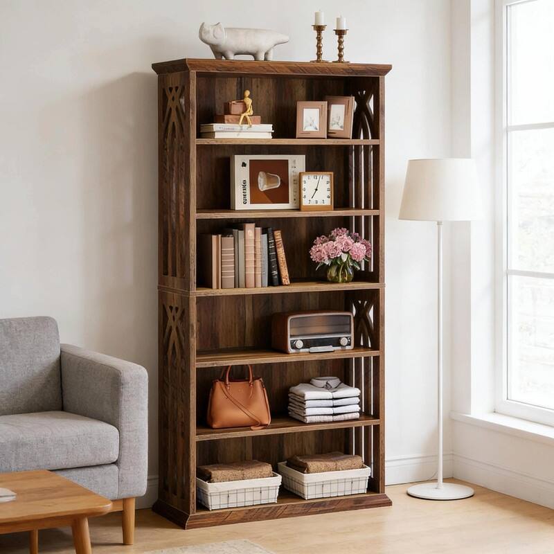 Farmhouse Storage Cabinet with Display Shelves - Spacious Bookshelf