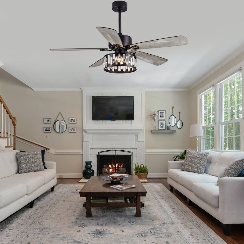 52 IN Black Farmhouse Ceiling Fan with 3-Light Remote