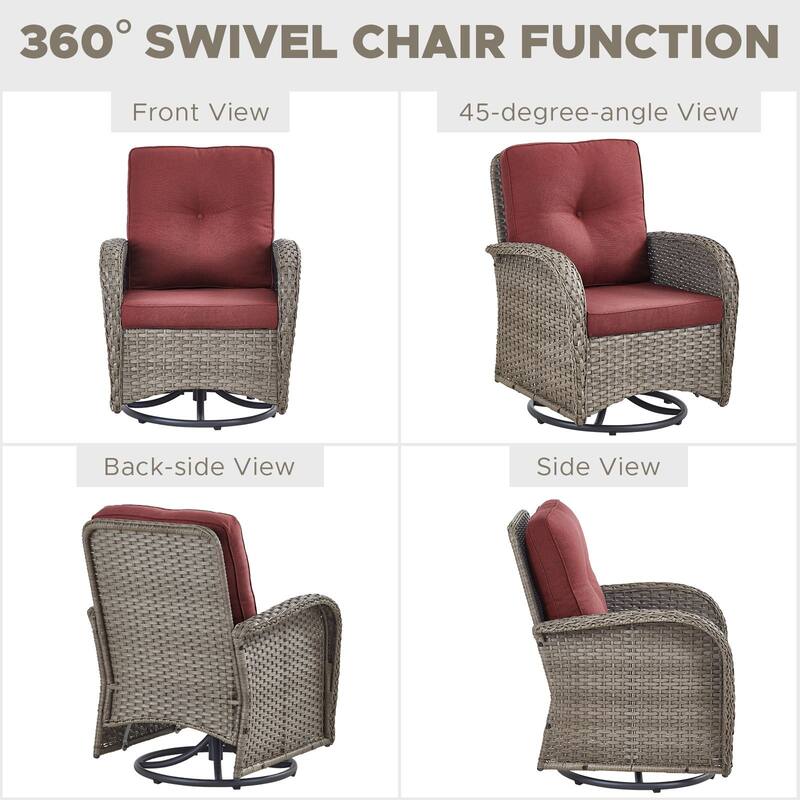 Outdoor Wicker Swivel Gliders Chairs with Side Table