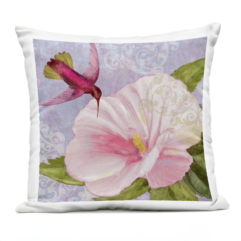 Stupell Hummingbird with White Flower Printed Outdoor Throw Pillow Design by Sasha - Accent - Polyester - Pink - Single