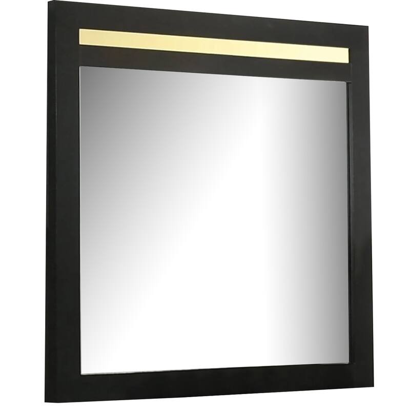 Yoki 41 Inch Dresser Mirror, Modern Glam Black with Gold Acrylic Accents - Black, Gold