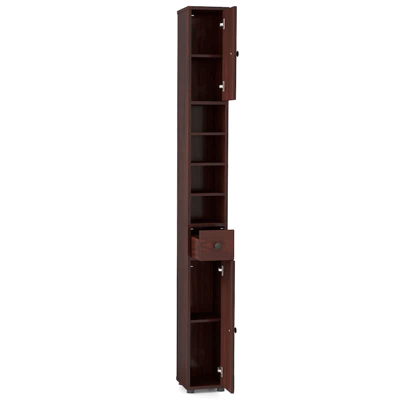 Gymax Tall Slim Bathroom Storage Cabinet Linen Tower w/Drawer