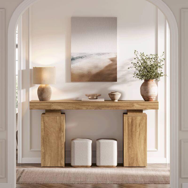 63-Inch Long Console Table, Farmhouse Entryway Table Behind Couch