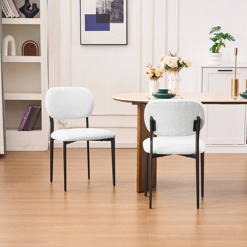 Upholstered Dining Chairs with Metal Legs, Sherpa Fabric Dining Chair Set with Backrest for Dining Room, Living Room Side Chair