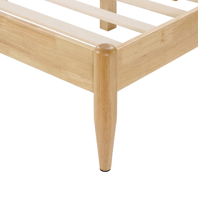 Solid Wood Platform Bed Frame with Ivory Fleece Upholstered Headboard, Wood Slats Support and Center Wood Legs