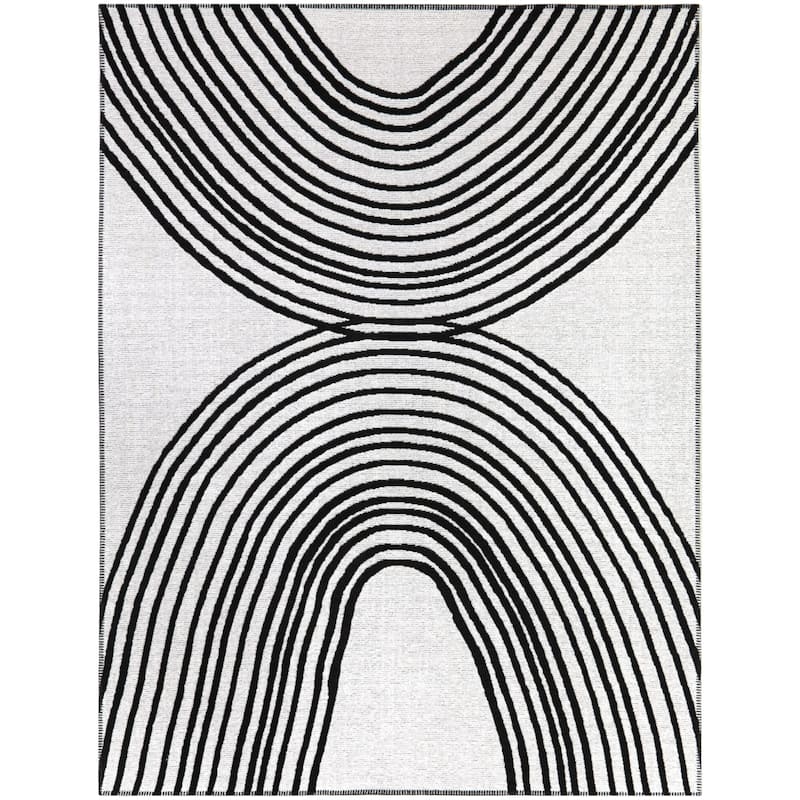 Arches Modern Abstract Indoor/Outdoor Area Rug - 7'10" x 10' - Black