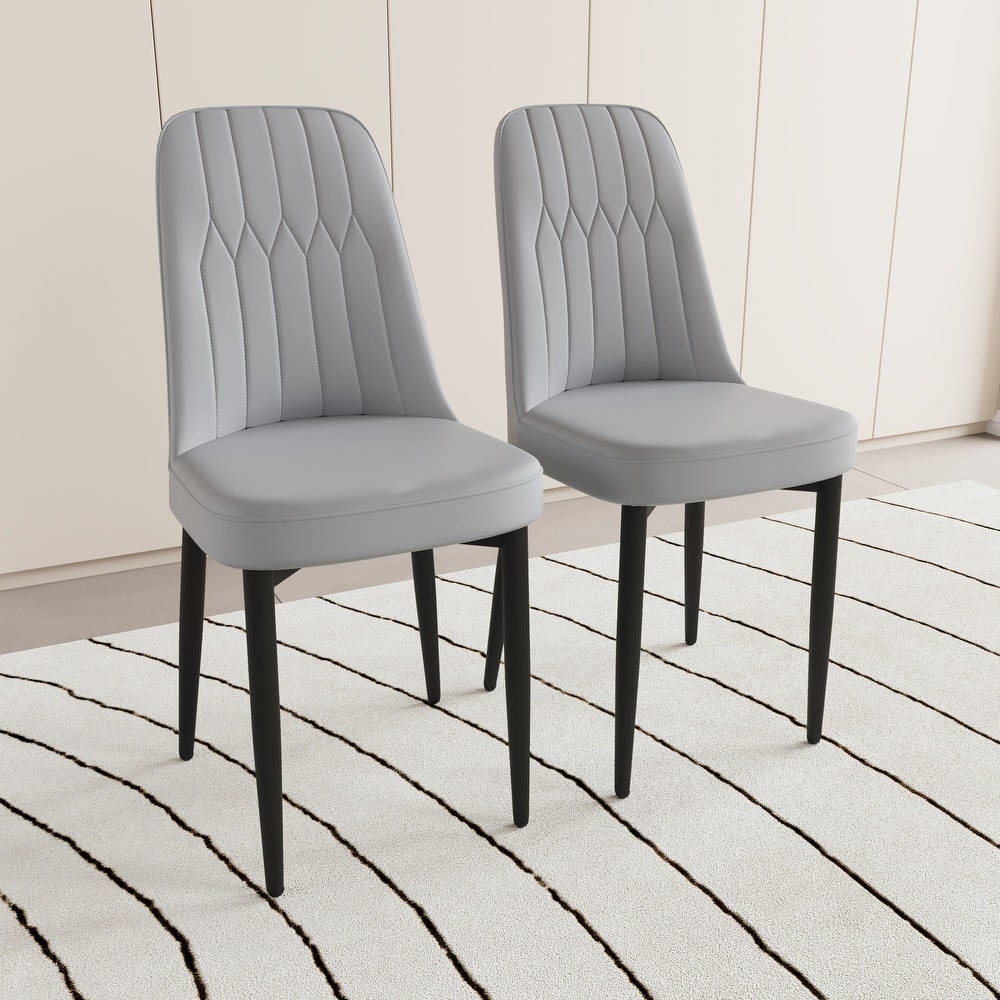 Modern Grey Dining Chair Made of High-Quality PU Leather Fabric w/ Thick Soft Cushions & Black Metal leg