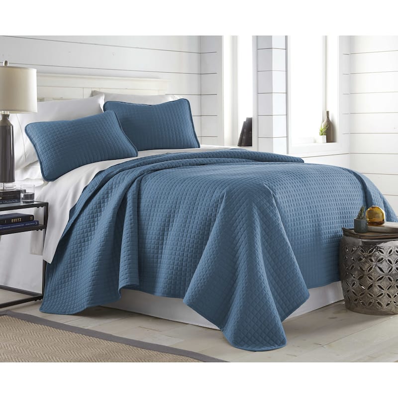 Oversized Solid 3-piece Quilt Set by Southshore Fine Linens - Coronet Blue - Full - Queen