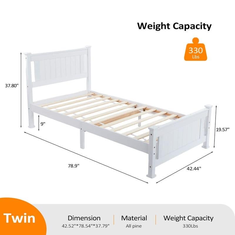 Wood Bed Frame Full Size Platform Bed with Headboard White