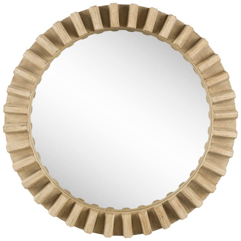 HomeRoots 35" Round Natural Brown Wood Frame Wall Mirror - 47