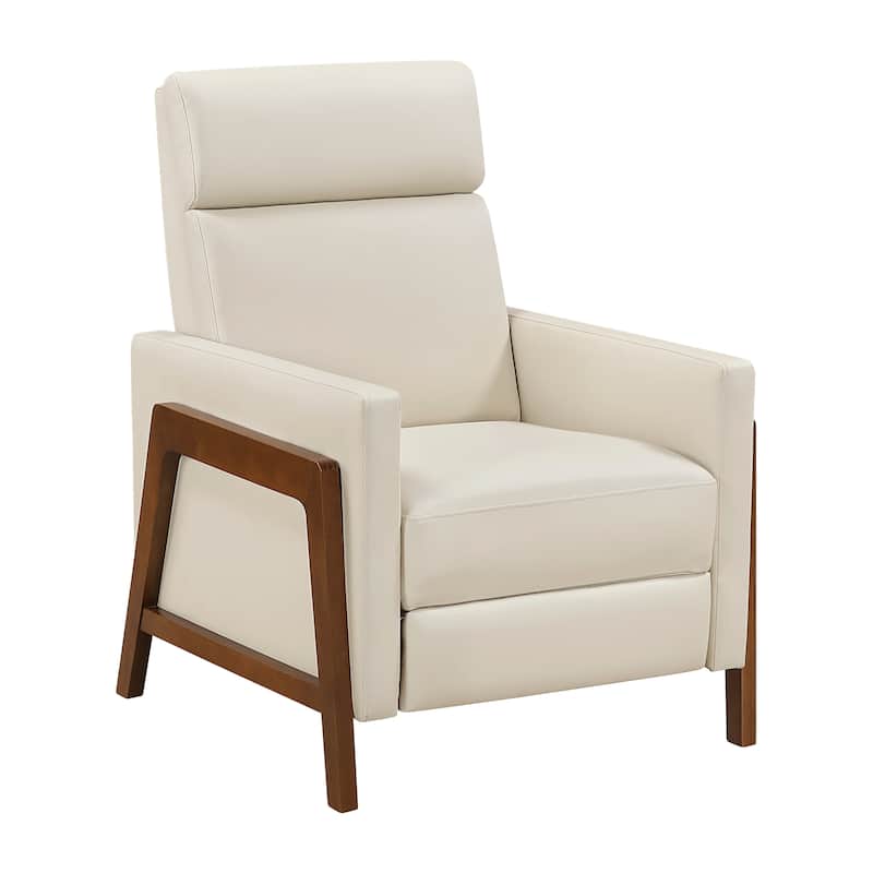 Enzo 29" Faux Leather Push Back Recliner with Exposed Wood Frame - Light Beige