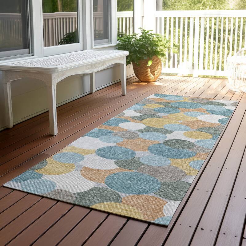 Machine Washable Indoor/ Outdoor Mucho Bubbles Chantille Rug - Teal - 2'3" x 7'6"
