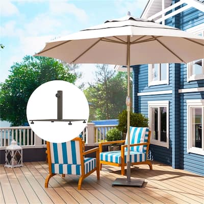 Metal Umbrella Base for Outdoor Patio Garden Deck Poolside Fits 1.5 and 1.9 Inch Poles Brown Weather-Resistant