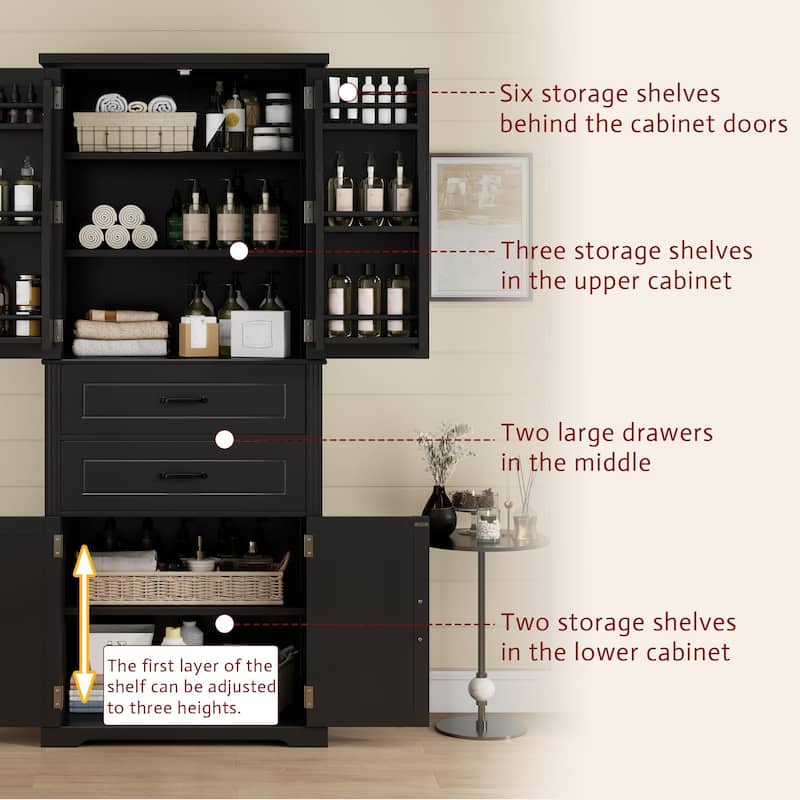 Multifunctional Storage Cabinet - Door & Drawer Organizer with Adjustable Shelf & Storage Shelves