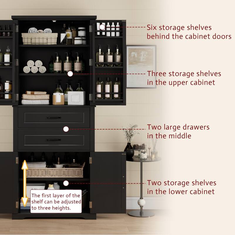 Storage Cabinet with Multi-Functional Storage Space, Doors with Storage Shelves, 2 Drawers, Adjustable Shelf