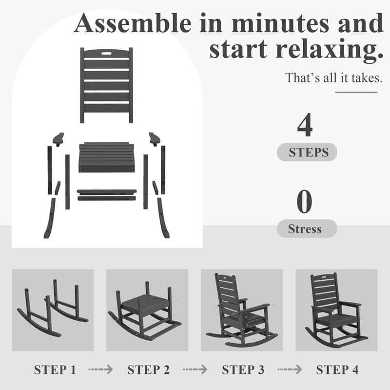 Wide Back PE Rocking Chair with Footrest – 30° Recline, Easy Assembly
