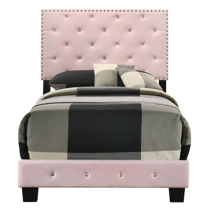 Suffolk Velvet Upholstered Jewel Accent Tufted Nailhead Panel Bed
