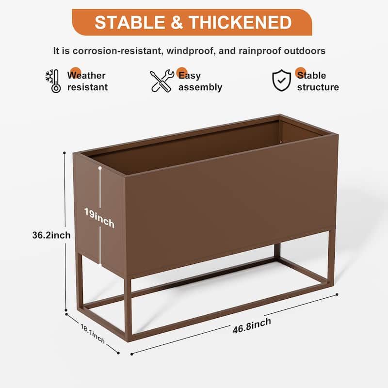 47*18*18 inch Large Metal Rectangular Planter with Shelves and Drainage Holes for Indoor/Outdoor Use, Perfect for Tall Plants