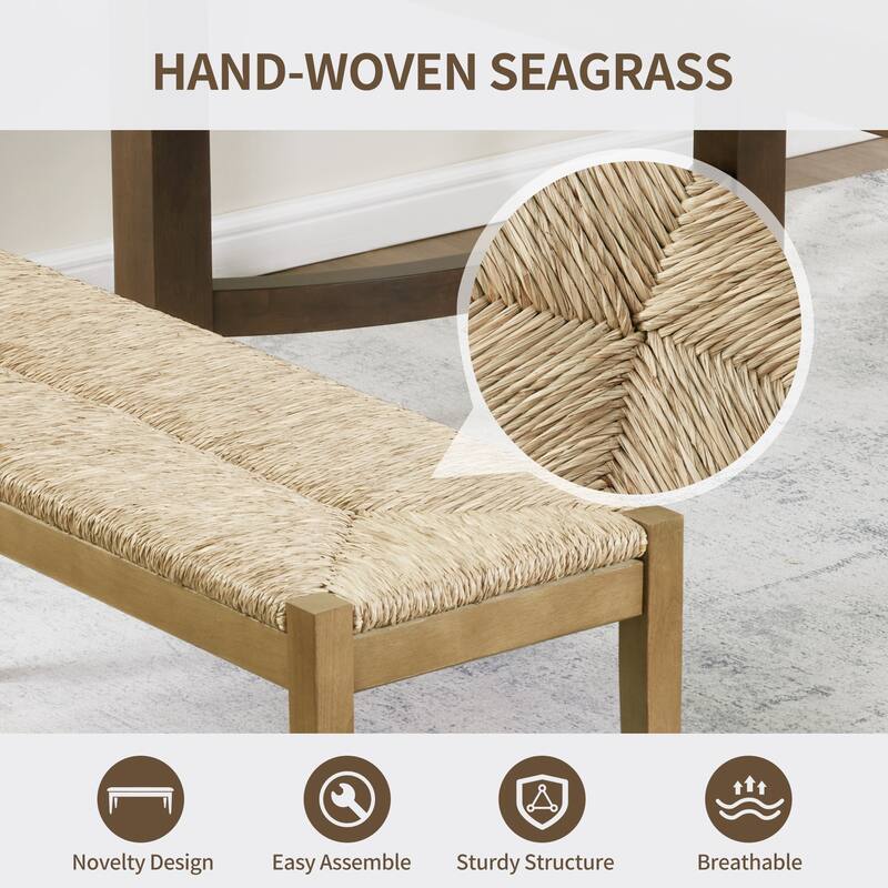 Bohemian 44.5" L Natural Weave Seagrass Rattan Entryway Dining Bench